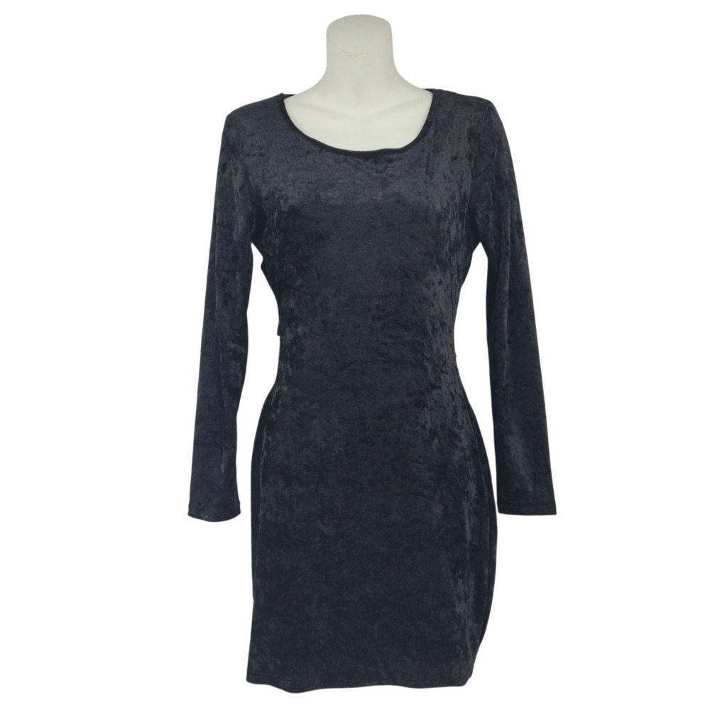 Unbranded Mini Dress Women Small Black Crushed Velvet Cut Out Back Long Sleeve
